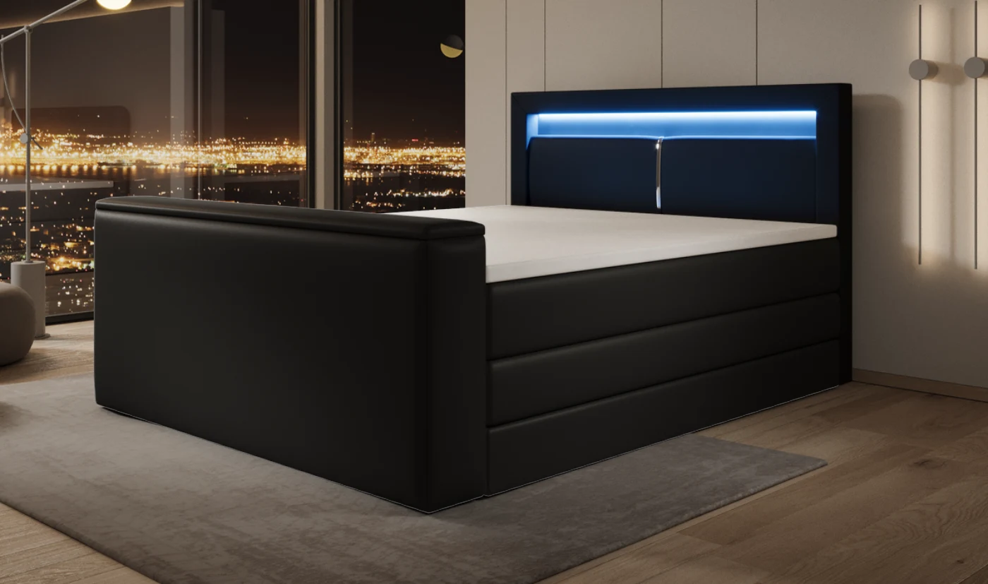 Kunstleder Schwarz mit TV-Lift – Licht ausschalten